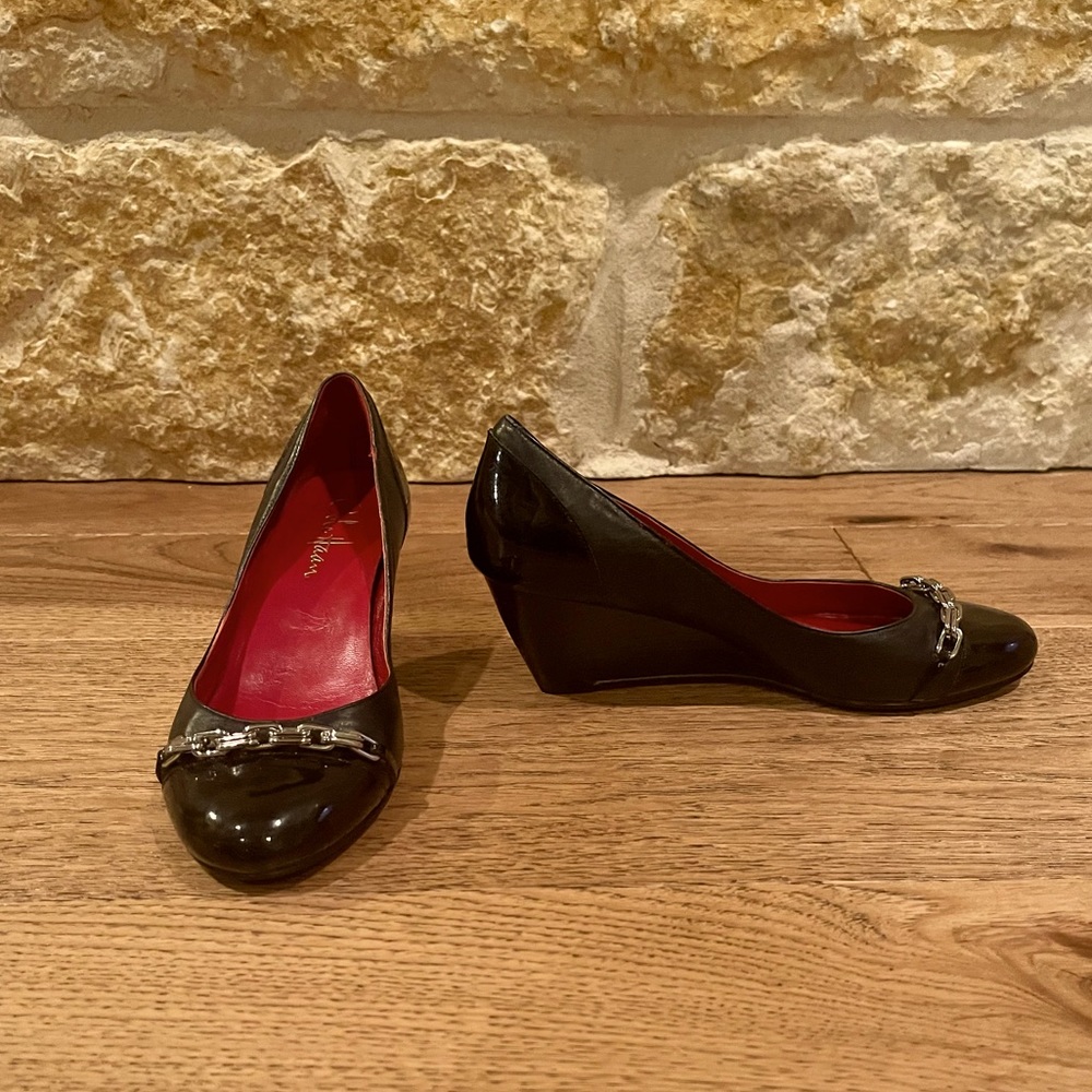 Cole Haan Nike Air ‘Lainey’ Blk leather w/patent heel & toe Wedges ~sz 6.5